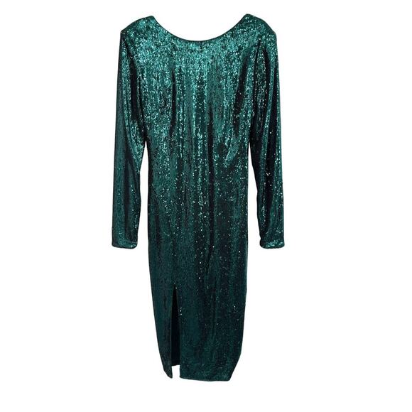 DRESS THE POPULATION Natalie Midi Dress Deep Emerald Green Sequin Size M NWT - Picture 3 of 9